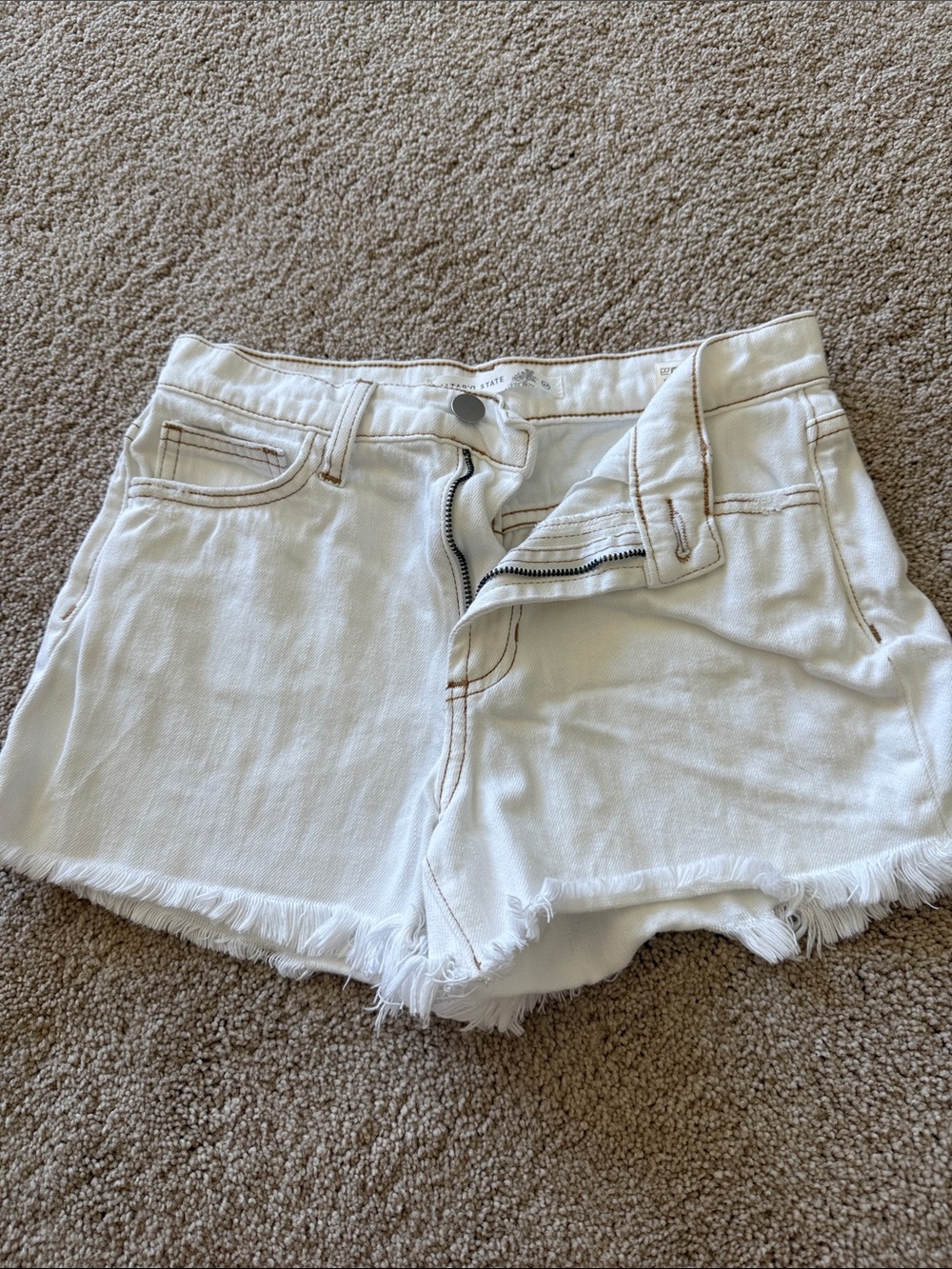 Altar'd State White Frayed Hem Denim Shorts